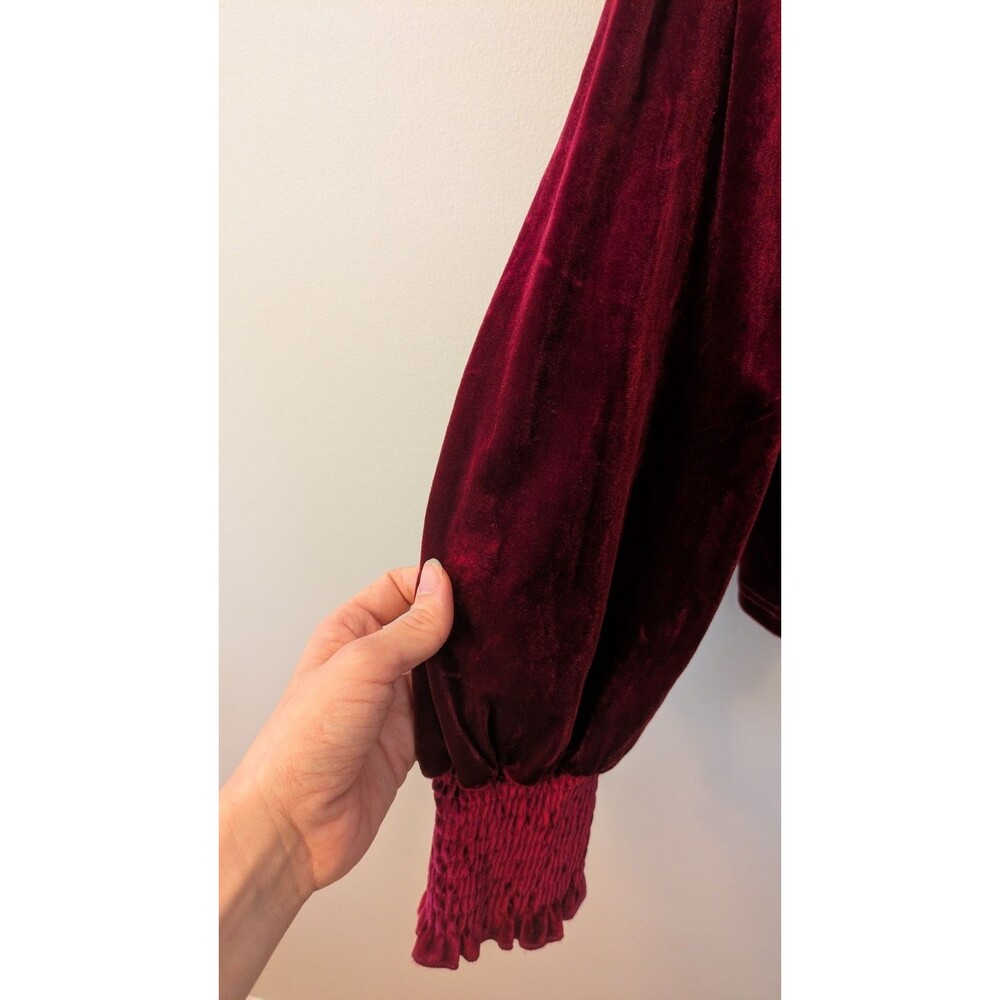 Cezele Red Velvet Top L Puff Sleeve Holiday Victorian Vamp Whimsigoth Tie Back - Picture 5 of 13